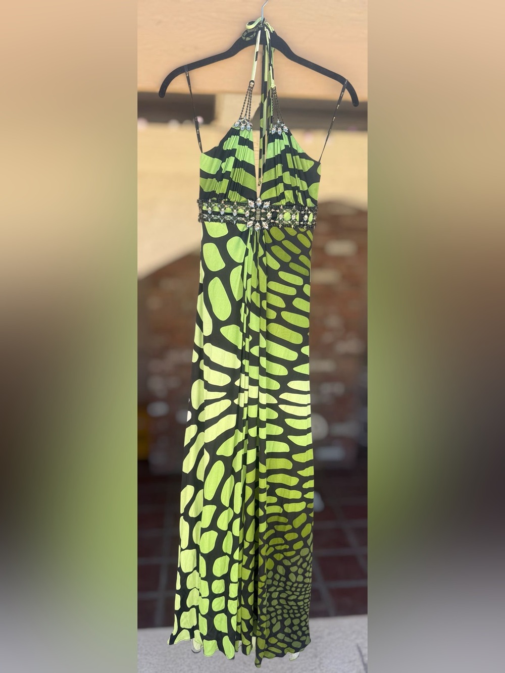 NWT Sky "Miss Green" Embellished Empire Waist Silk Blend Maxi Dress Size Small
